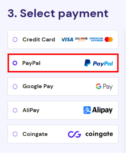 显示选择PayPal的Hostinger购物车结帐页面
