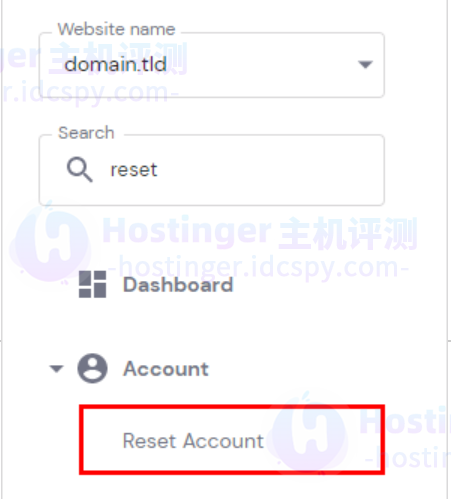 重置帐户菜单选项