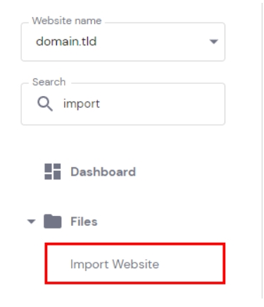 hPanel侧边栏显示选择Import Website