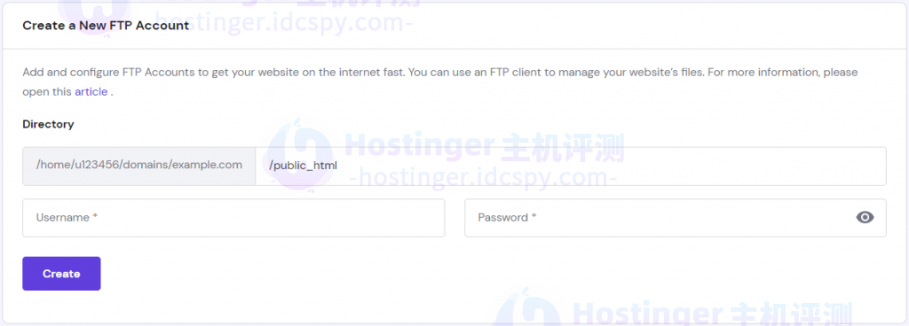 Hostinger创建FTP账户
